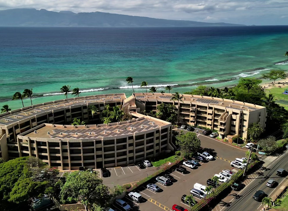 Aerial view of Paki Maui beachfront resort complex